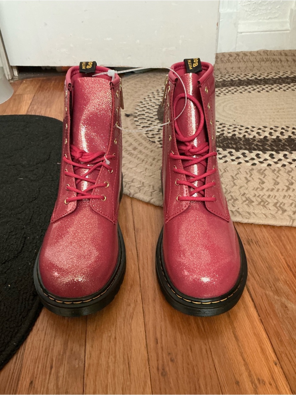 Dr. Martens Pink Glitter Lace-Up Combat Boots - Picture 9 of 11